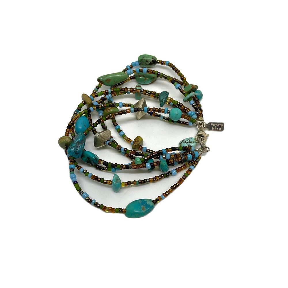 Peyote Bird -Multi-strand Sterling Silver & Turquoise Bracelet (Size 7) - Picture 2 of 4